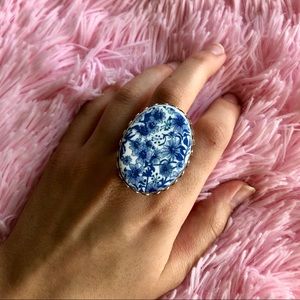 Blue Floral Costume Jewelry Ring